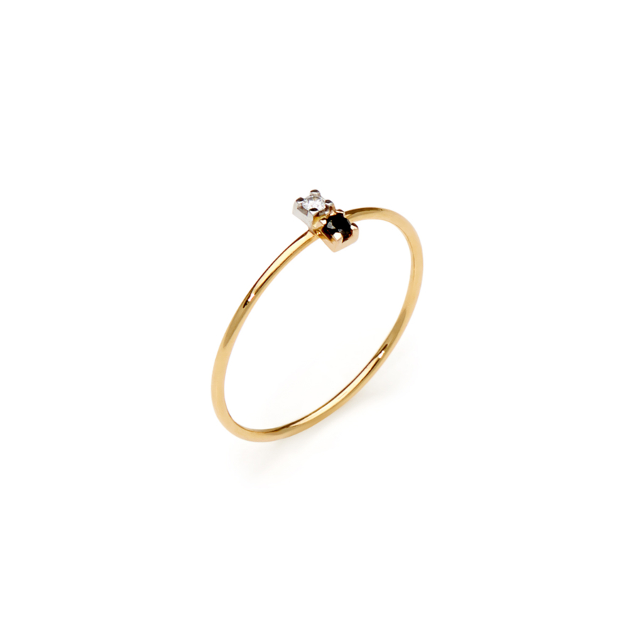 CaterinaB anello b&w black and white oro giallo pietra nera e diamante